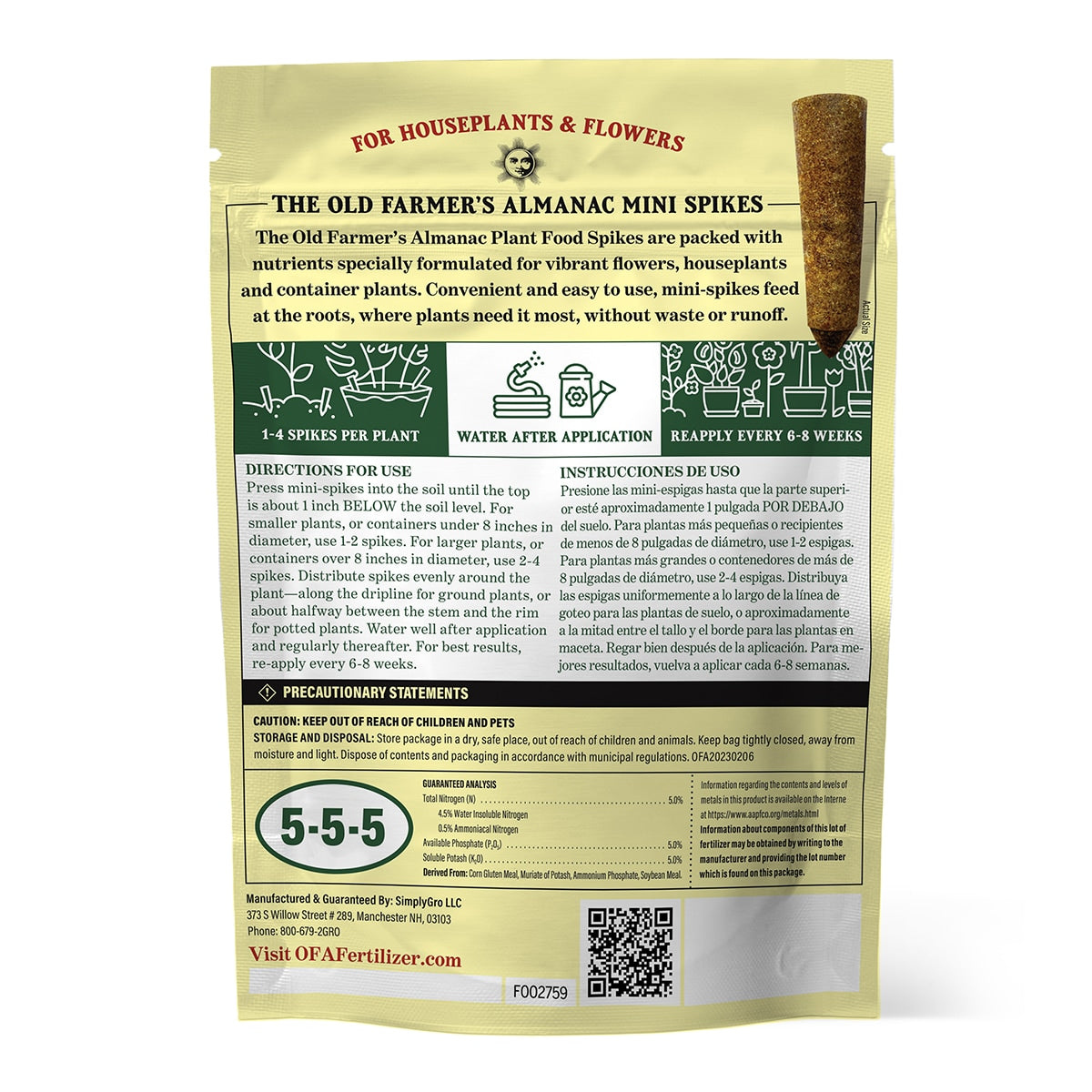 The Old Farmer's Almanac Houseplant & Flower Plant Food Mini Spikes