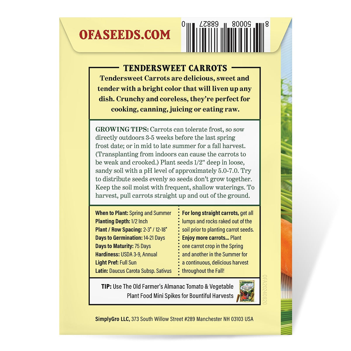 The Old Farmer's Almanac Heirloom Tendersweet Carrot Seeds