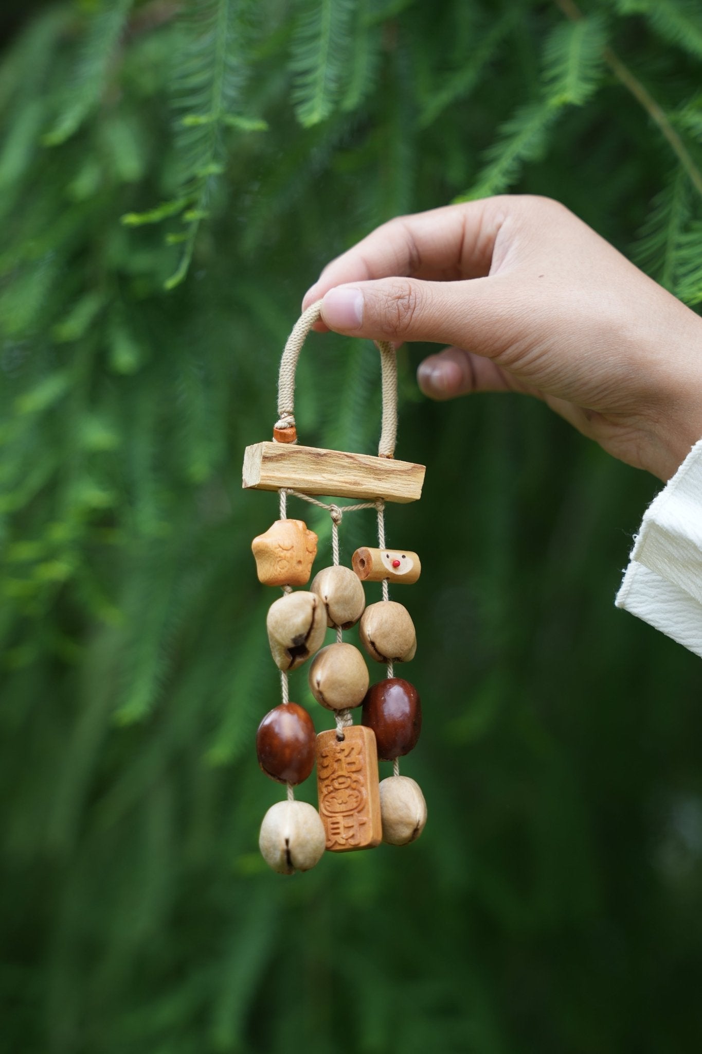 "The Prosperity Charm" - Good Luck Wood & Seed Wind Chime with "Wealth" Talisman
