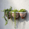 Set of 3 Talavera Wall Planters | Brown & White Floral Design