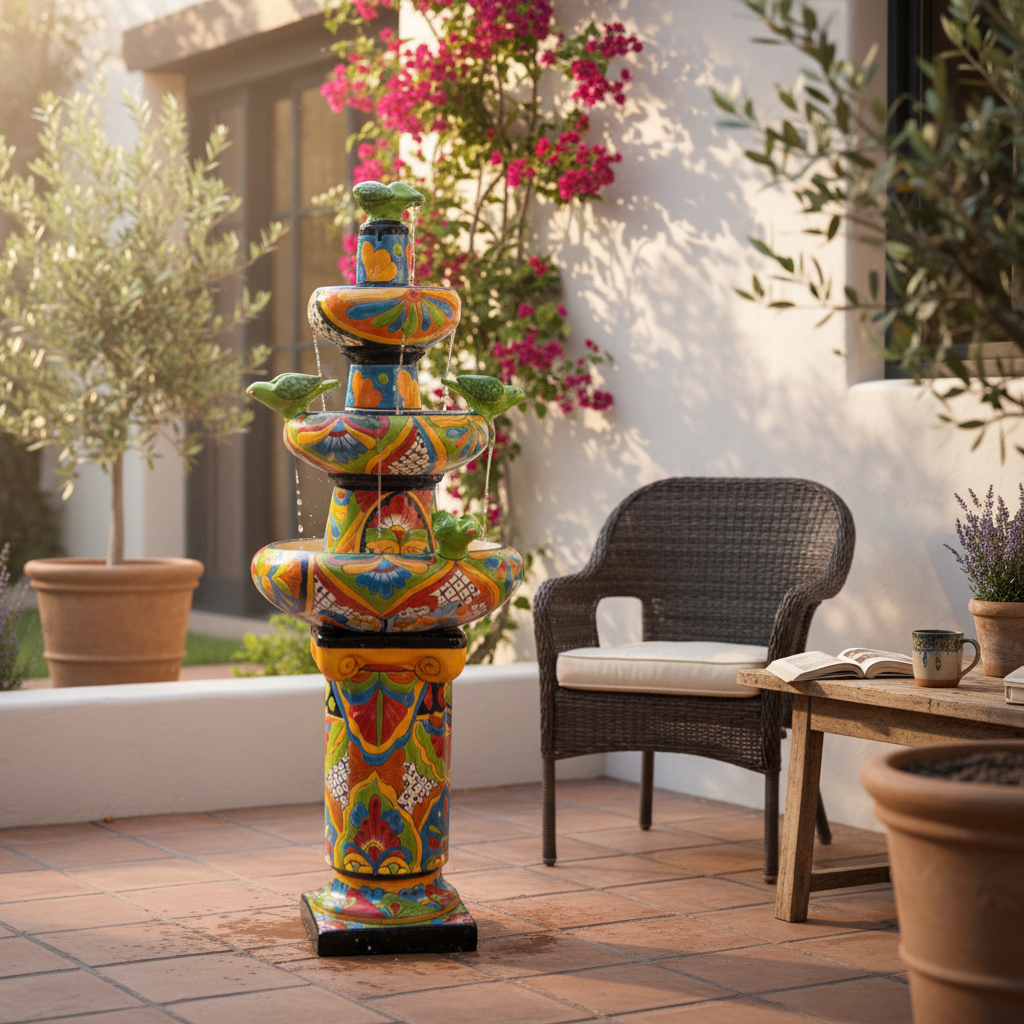 Handcrafted Talavera Fountain | Authentic Mexican Art (4ft Tall)