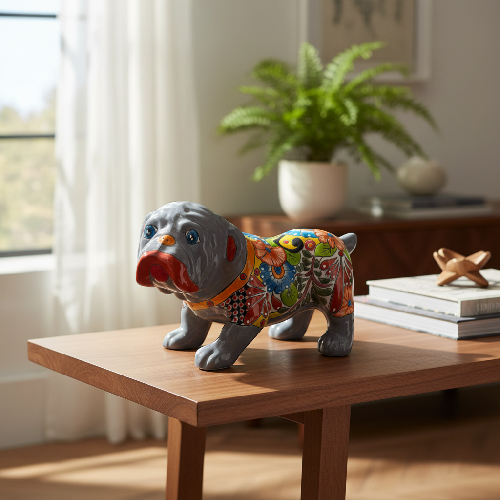 Handmade Talavera Dog Statue | Colorful Hand-Painted Medium Animal Artwork