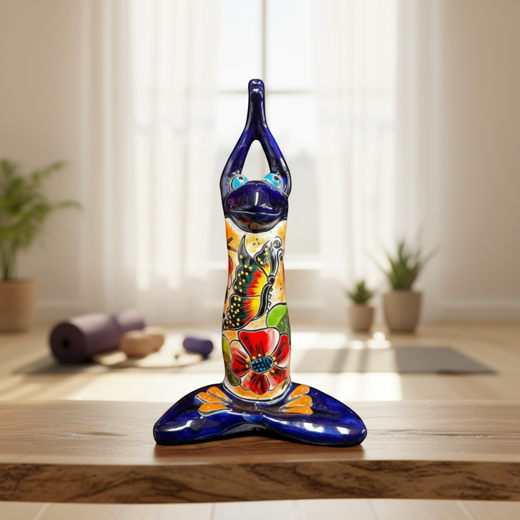Colorful Hand Painted Talavera Frog Statue | Large Mexican Art Decor