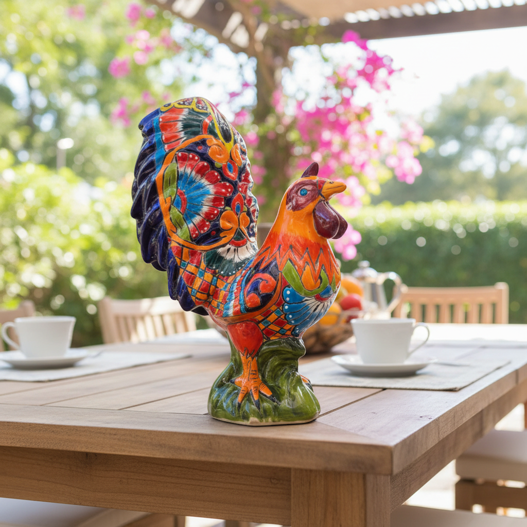 Talavera Rooster Statue | Large Hand-Painted Ceramic Decor