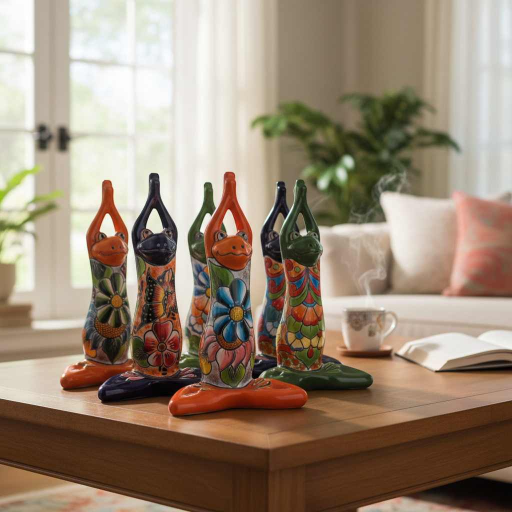 Colorful Hand Painted Talavera Frog Statue | Large Mexican Art Decor