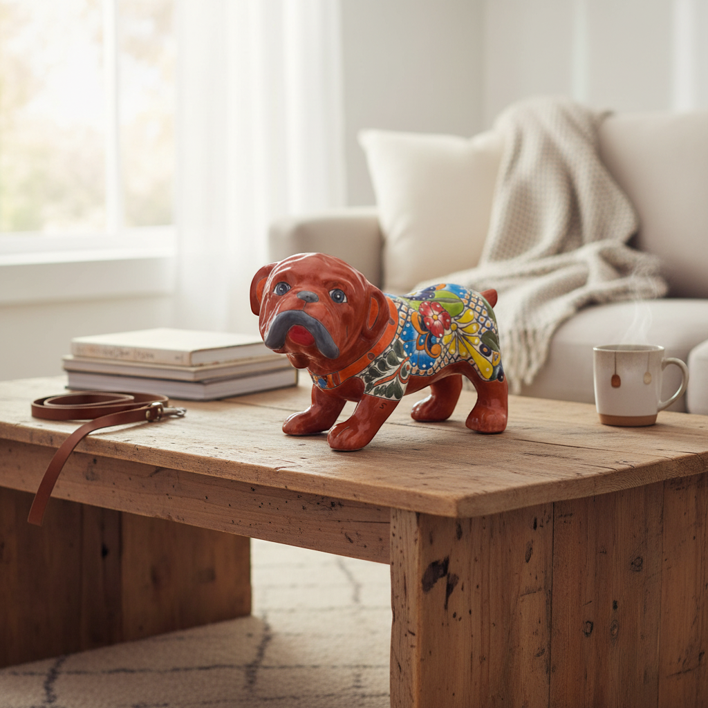 Handmade Talavera Dog Statue | Colorful Hand-Painted Medium Animal Artwork