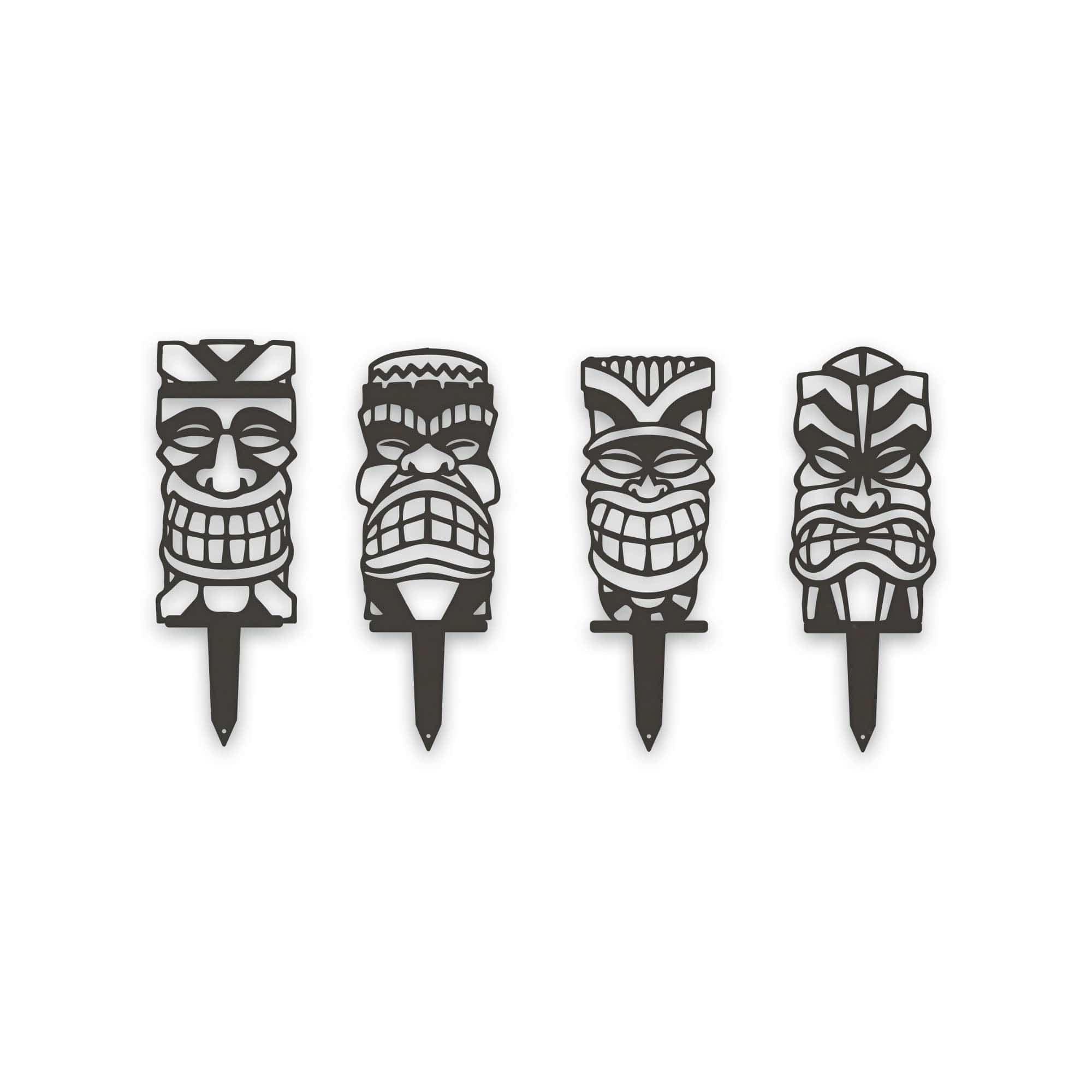 Tiki Yard or Garden Stake Set - 4 Metal Yard Signs