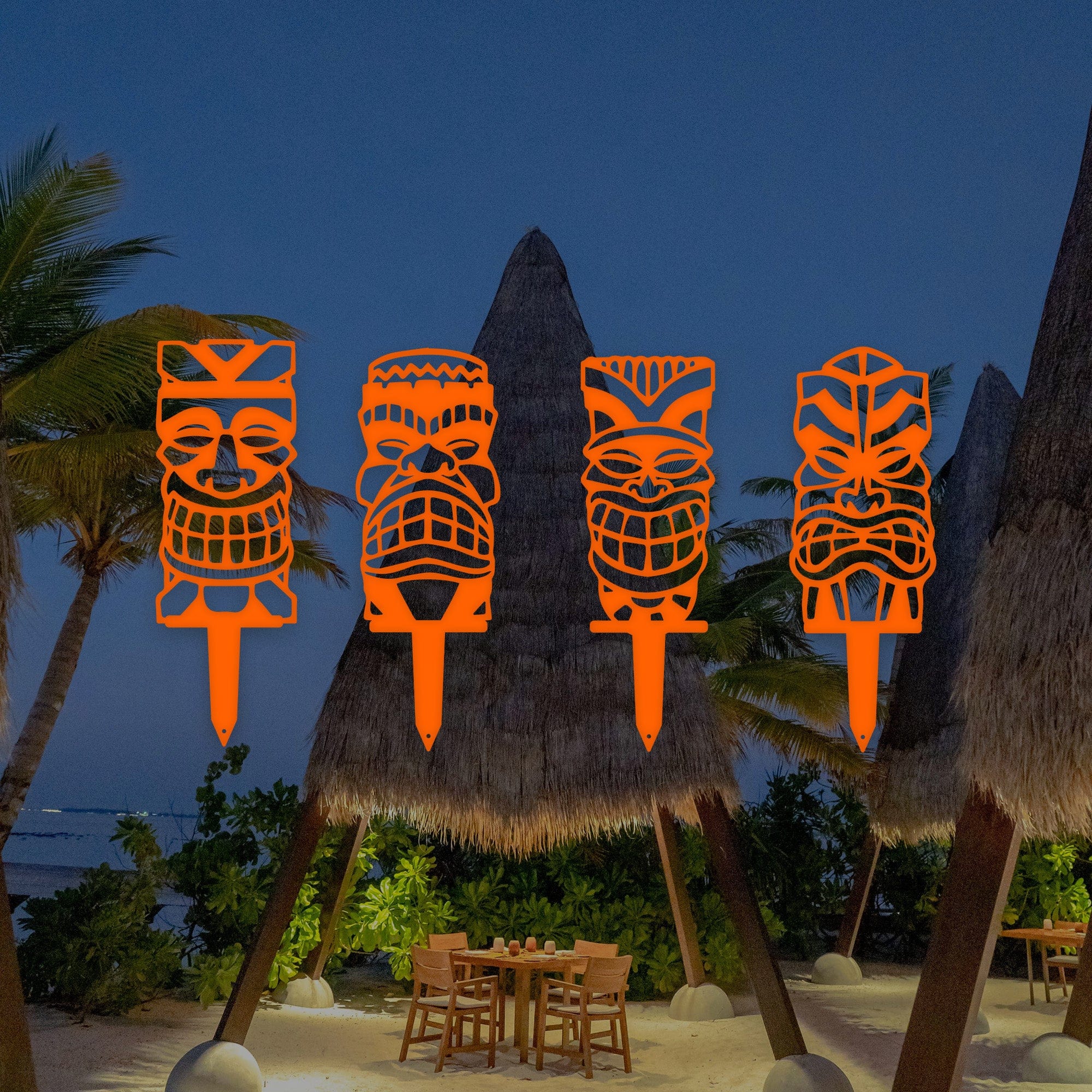 Tiki Yard or Garden Stake Set - 4 Metal Yard Signs