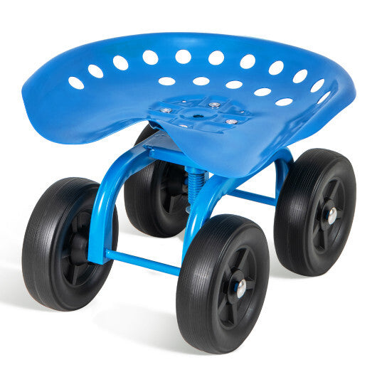 Costway Garden Rolling Workseat with 360 Swivel Seat and Adjustable Height-Blue