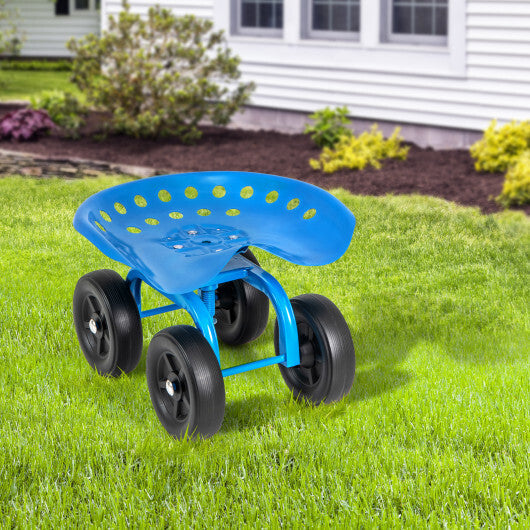 Costway Garden Rolling Workseat with 360 Swivel Seat and Adjustable Height-Blue