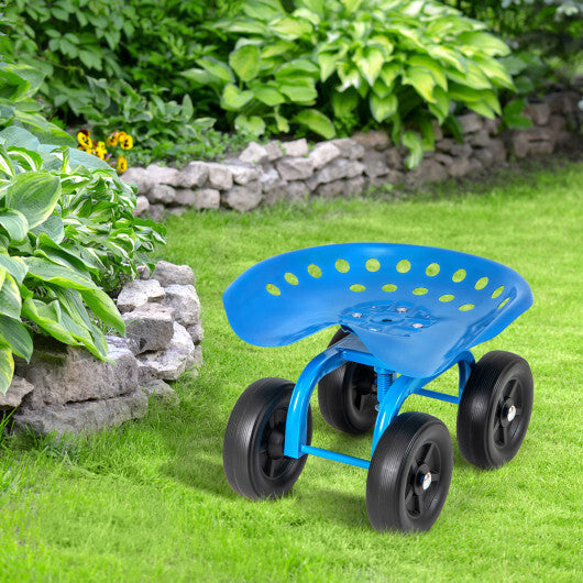 Costway Garden Rolling Workseat with 360 Swivel Seat and Adjustable Height-Blue