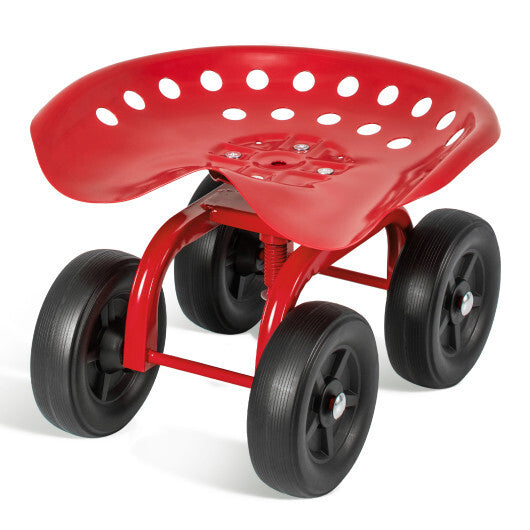 Costway Garden Rolling Workseat with 360 Swivel Seat and Adjustable Height-Red