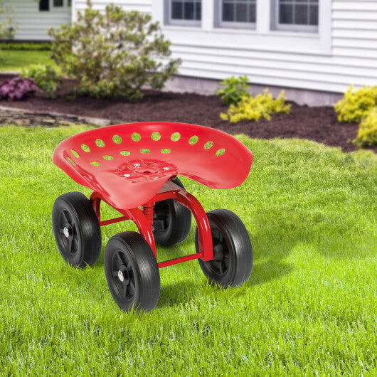 Costway Garden Rolling Workseat with 360 Swivel Seat and Adjustable Height-Red