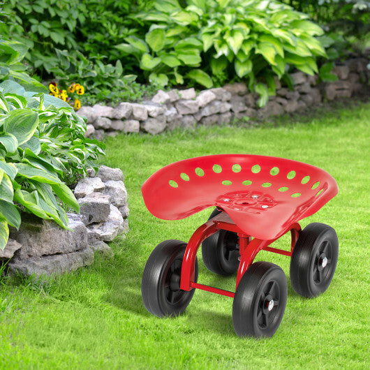 Costway Garden Rolling Workseat with 360 Swivel Seat and Adjustable Height-Red