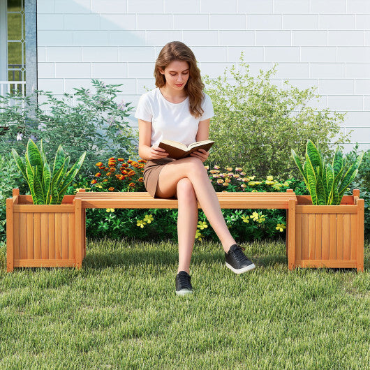Costway Wood Outdoor Planter Boxes with Detachable Bench 2 Elevated Mini Planters Patio Natural