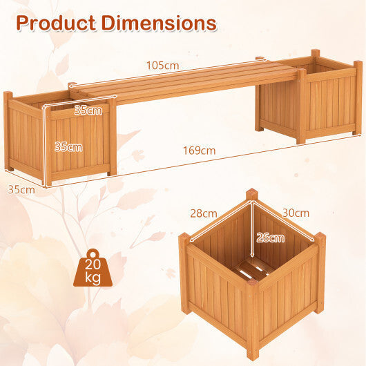 Costway Wood Outdoor Planter Boxes with Detachable Bench 2 Elevated Mini Planters Patio Natural