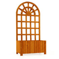 Costway 48" Wooden Raised Garden Bed with Trellis  Drainage Holes for Flowers Vegetables Brown