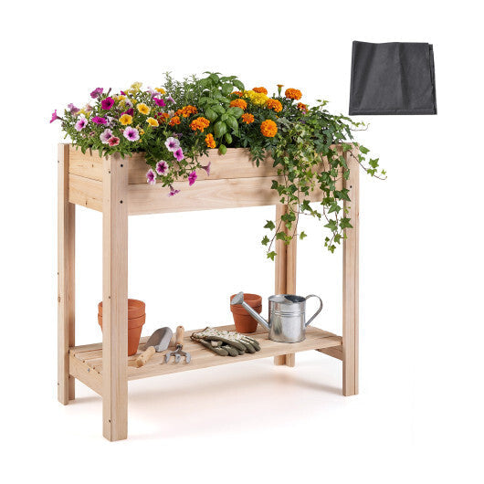 Costway Wooden Raised Garden Bed with Legs  Storage Shelf  Liner  Drainage for Backyard