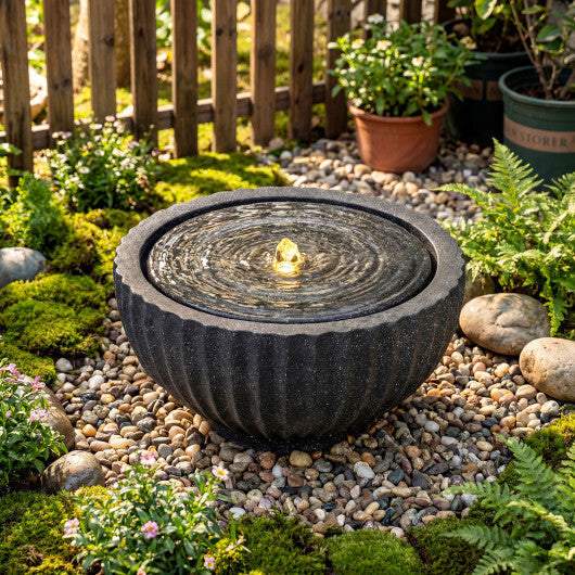 Costway 18" Outdoor Round Sphere Water Fountain with LED Lights & Pump for Garden Patio
