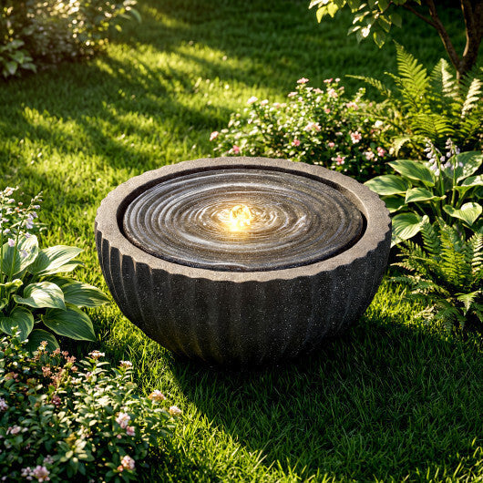 Costway 18" Outdoor Round Sphere Water Fountain with LED Lights & Pump for Garden Patio