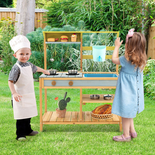 Costway Outdoor Kids Mud Kitchen with Faucet and Water Box