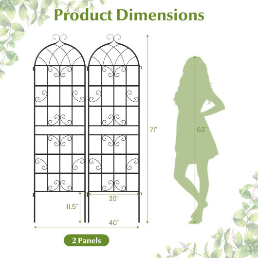 Costway 2 Pack 71" x 20" Heavy-Duty Metal Garden Trellis Metal Coating Patio for Outdoor