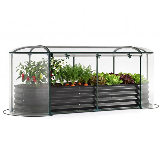 Costway 6 x 2 x 1 FT Color Steel Raised Garden Bed with Greenhouse Cover  Roll-up Window Black + Transparent