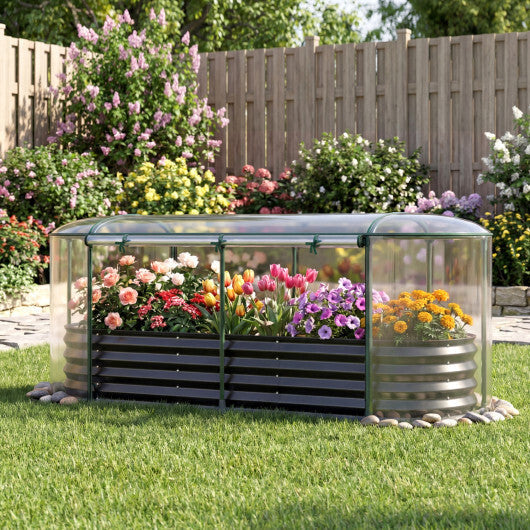 Costway 6 x 2 x 1 FT Color Steel Raised Garden Bed with Greenhouse Cover  Roll-up Window Black + Transparent