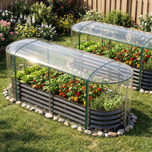 Costway 6 x 2 x 1 FT Color Steel Raised Garden Bed with Greenhouse Cover  Roll-up Window Black + Transparent