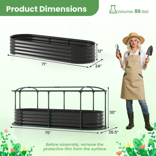 Costway 6 x 2 x 1 FT Color Steel Raised Garden Bed with Greenhouse Cover  Roll-up Window Black + Transparent