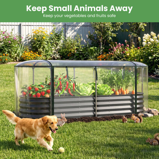 Costway 6 x 2 x 1 FT Color Steel Raised Garden Bed with Greenhouse Cover  Roll-up Window Black + Transparent