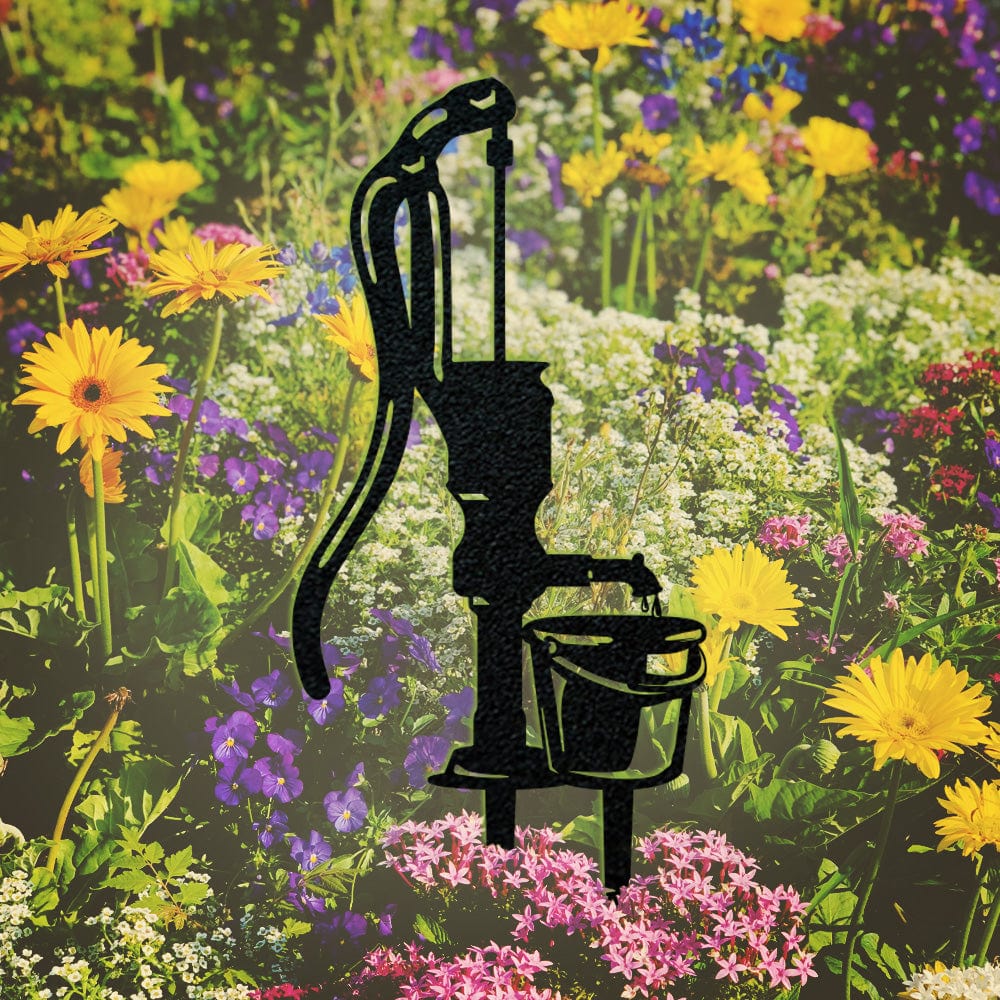 Water Pump and Bucket Gardening Sign - Metal Sign