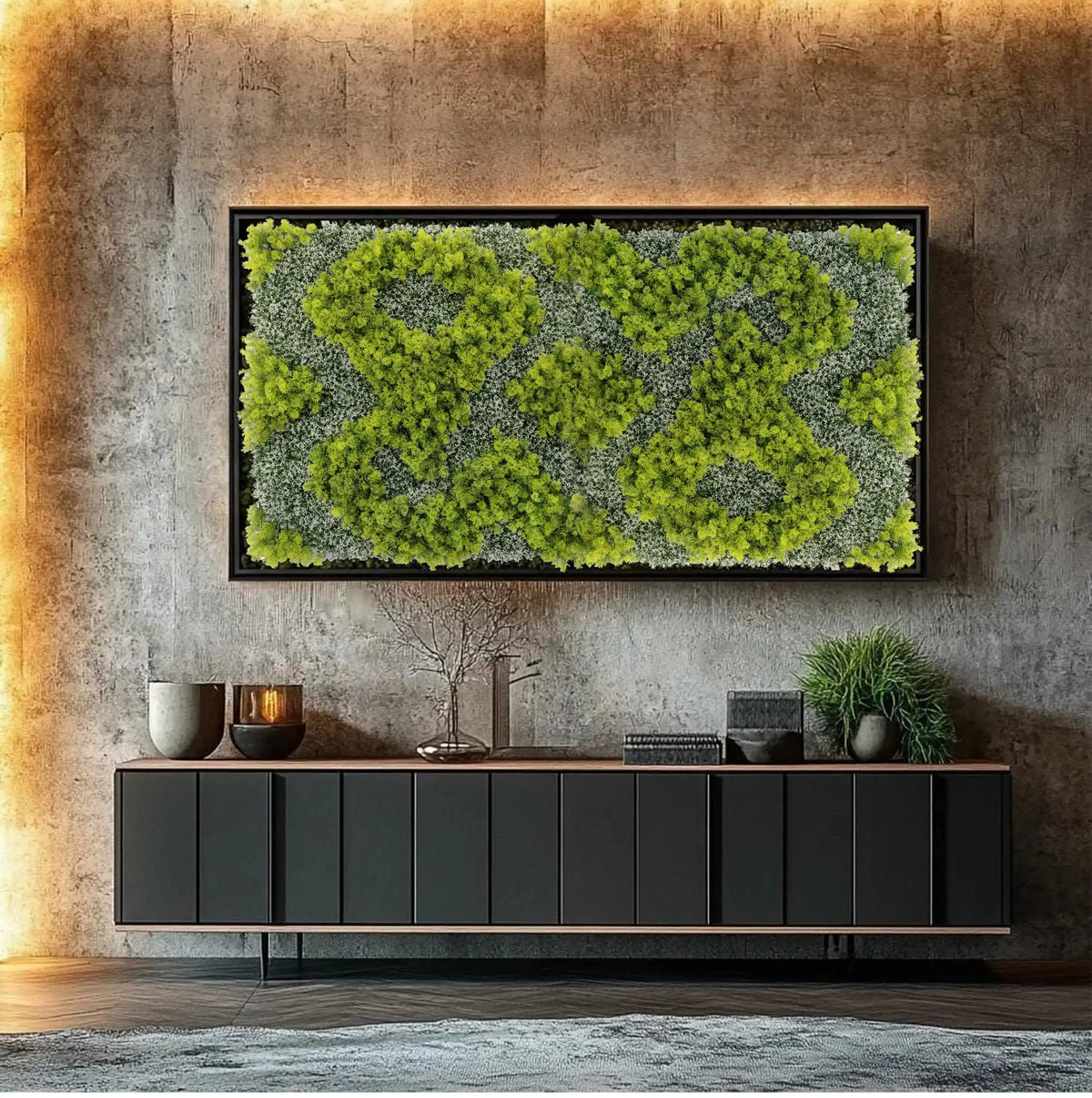 Natural Green and White Moss Artificial Vertical Garden Green Wall Panel 40×40in – UV Resistant – Commercial Grade