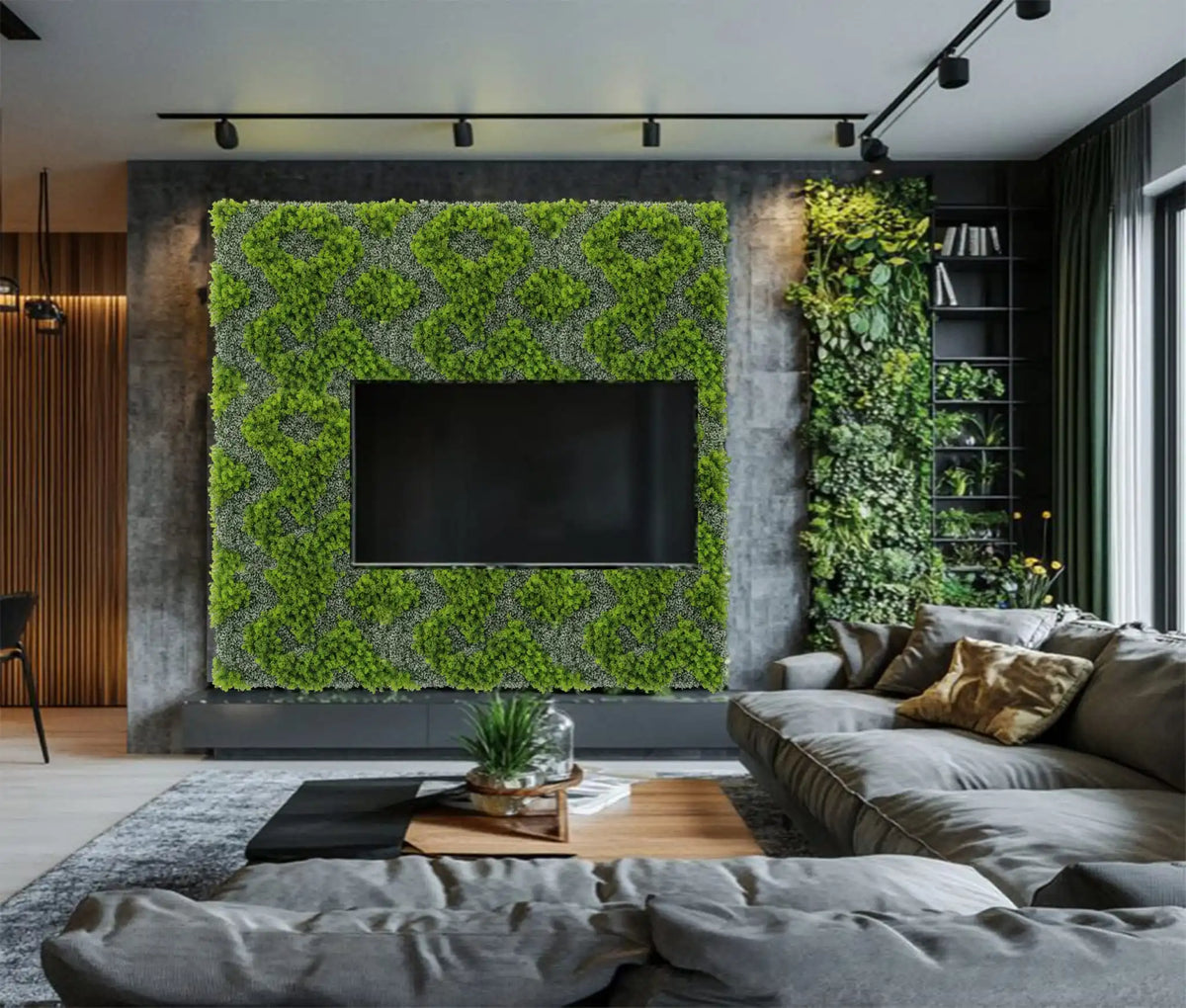 Natural Green and White Moss Artificial Vertical Garden Green Wall Panel 40×40in – UV Resistant – Commercial Grade