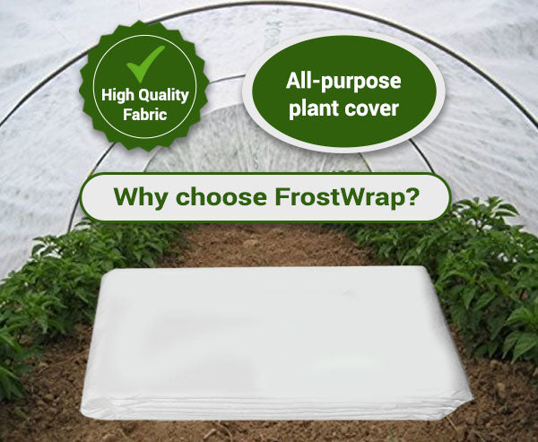 FrostWrap, Freeze and Crop Protection Plant Cover – 0.88 oz/yd2 (30 GSM) of Fabric Non-woven 10ft x 50ft Reusable Garden Floating Row Cover
