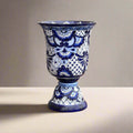 XL Talavera Planter | Hand-Painted Blue Pedestal Flower Pot